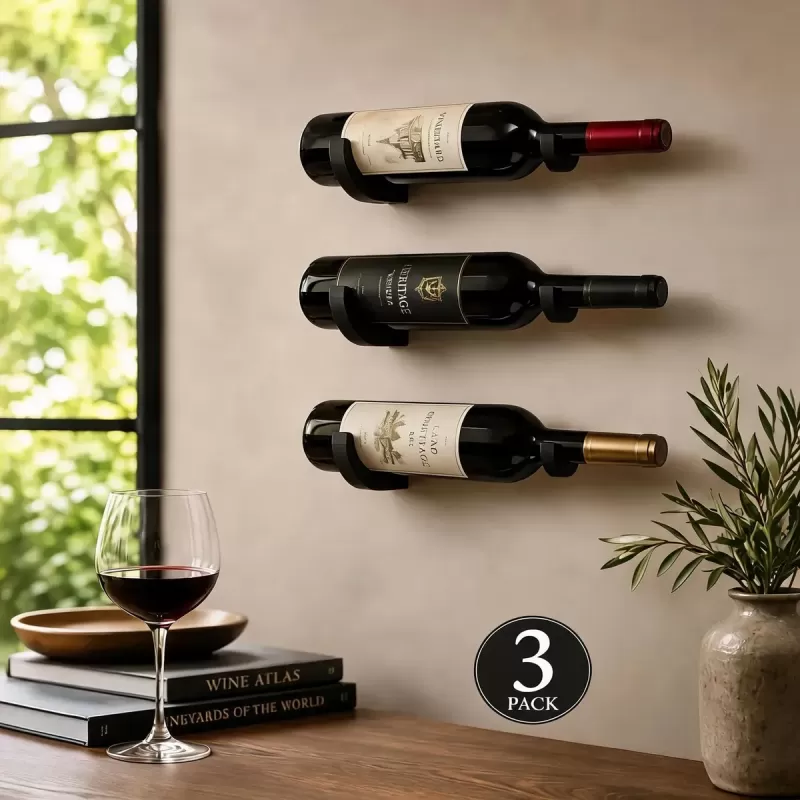 Soporte de pared para botellas de vino x 3 con tornillos